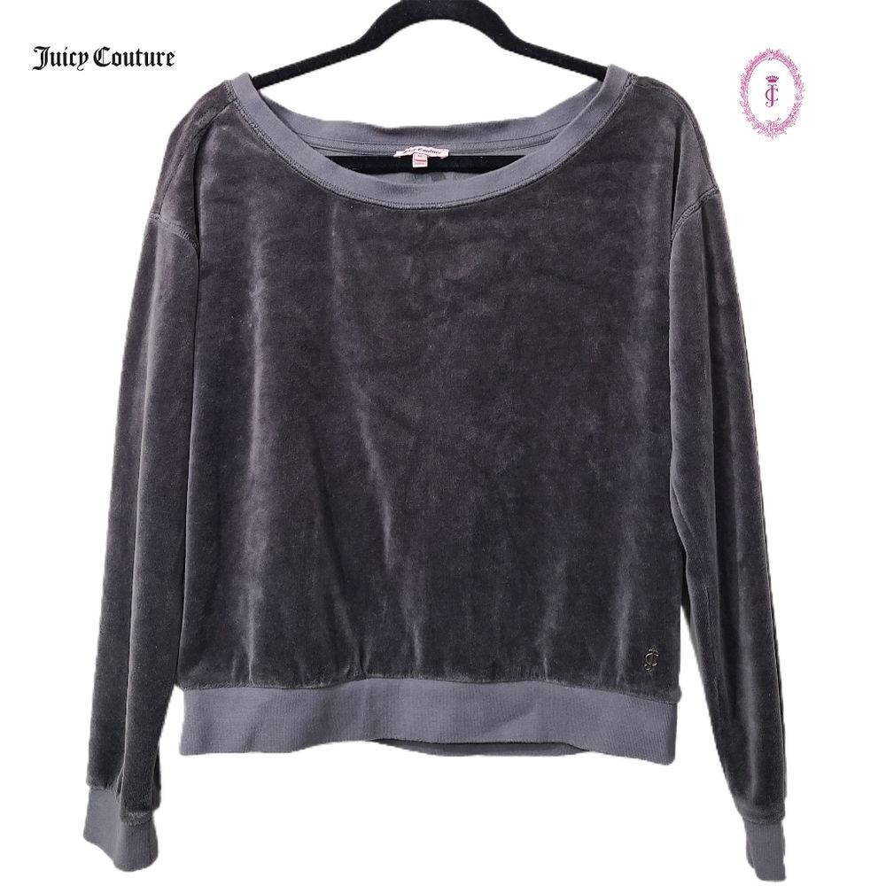 Juicy Couture -858 Women's velvet‎ pullover sweatshirt grey charcoal Medium